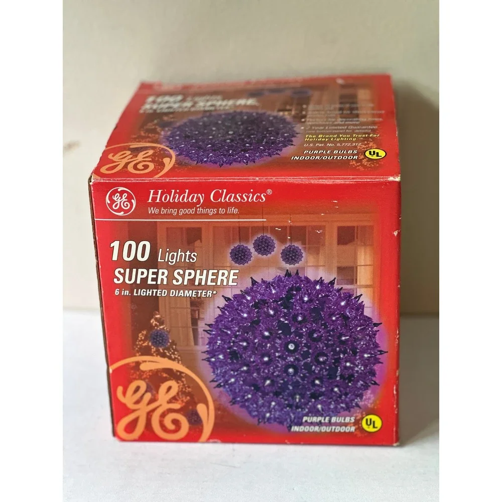 GE Holiday Classics 100 Lights Super Sphere 6in Purple Bulbs Indoor Outdoor